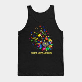 Accept Adapt Advocate Sunflower Autism Awareness Tank Top